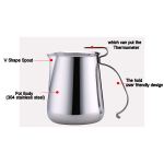 Stainless Steel Latte Art Milk Steam Pitcher with Thermometer